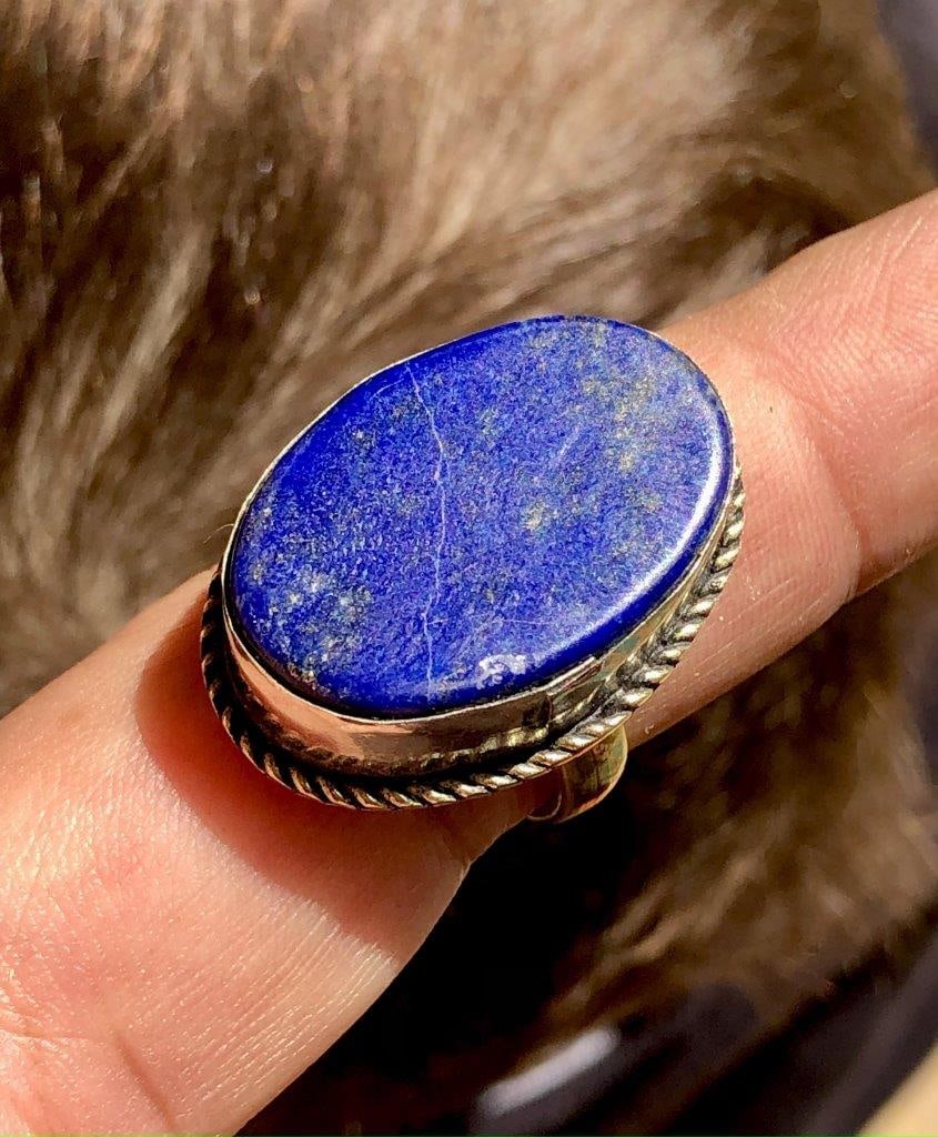Lapis Lazuli Brass Ring, - 4