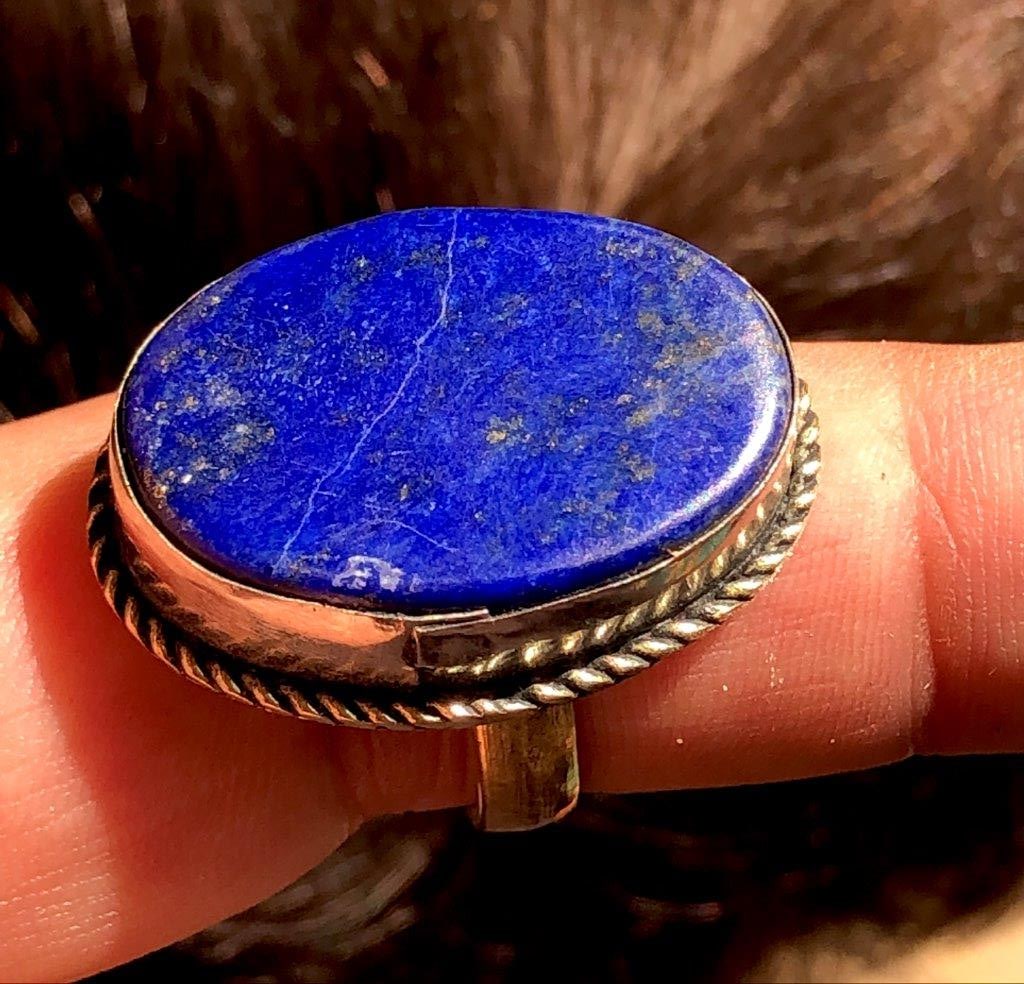 Lapis Lazuli Brass Ring, - 5