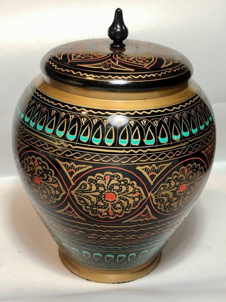 Hand-Painted Wooden Urn Jar (5.5 x 4.4 inches, 320g) - Multicolored Floral Design & Home Decor (1 of 8)