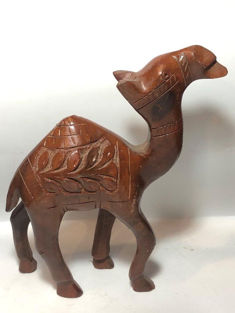 Hand Carved Wooden Camel Figurine (9 x 4 x 8 inches, 230g) - Unique Rustic Home Decor (1 of 4)