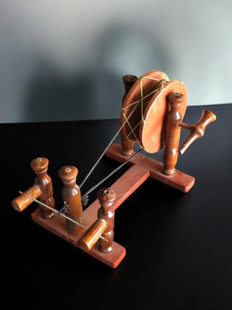 Hand Carved Wooden Spinning Wheel (11 x 7.5 x 7 inches, 465g) - Traditional Charkha Home Decor (1 of 4)
