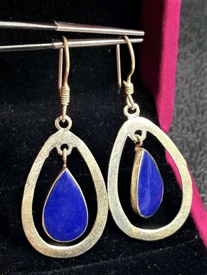 Lapis Sterling Silver Drop Dangle Earrings - 3