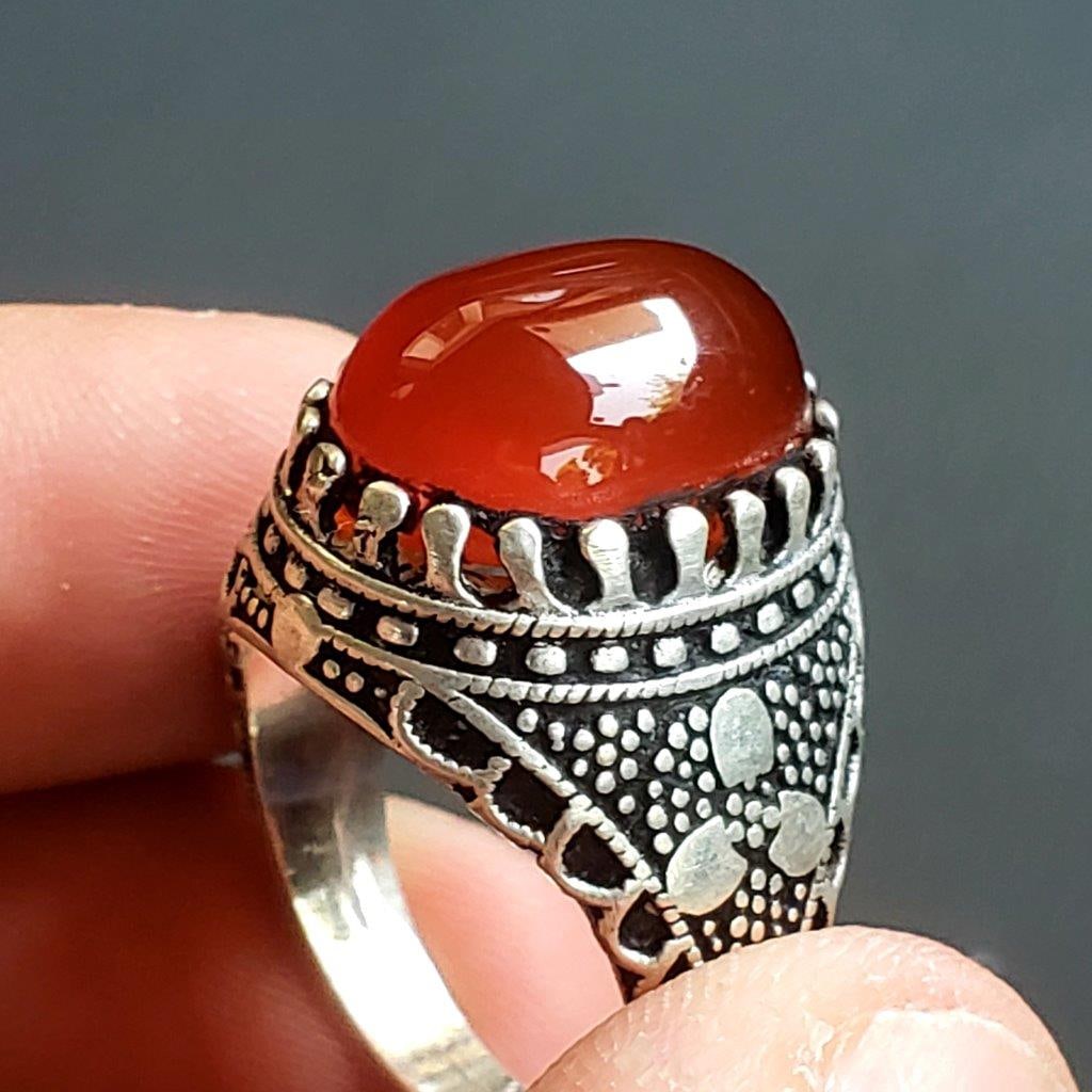 Sterling Silver Natural Red Agate Healing Ring (1 of 6)