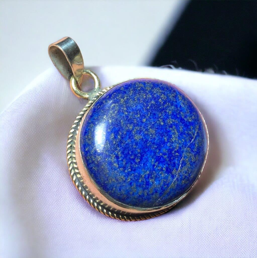 Hand Carved Round Lapis Pendant Necklace - Healing Jewelry: Hand Carved Round Lapis Pendant Necklace - Healing Jewelry Shipping: 