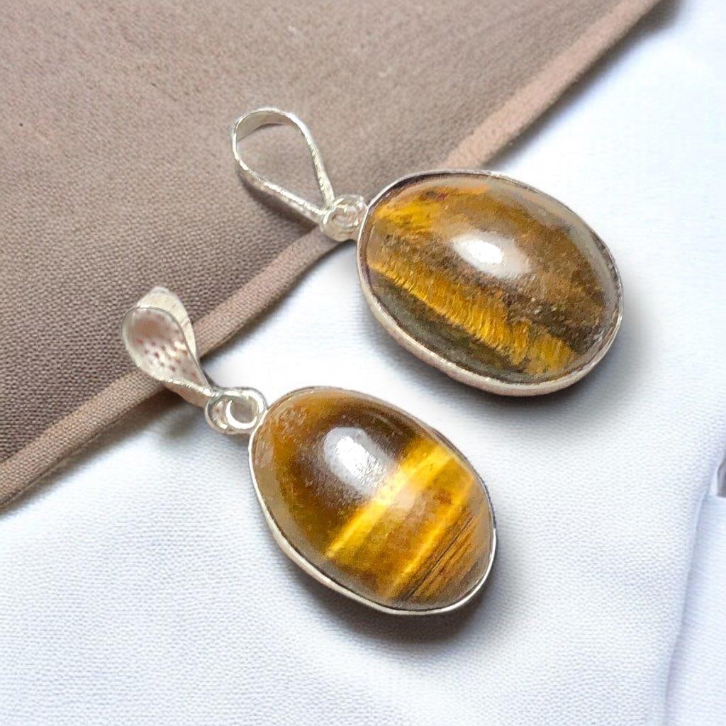 PAIRED Tiger Eye Sterling Silver Statement Pendant for Women: PAIRED Tiger Eye Sterling Silver Statement Pendant for Women Shipping: