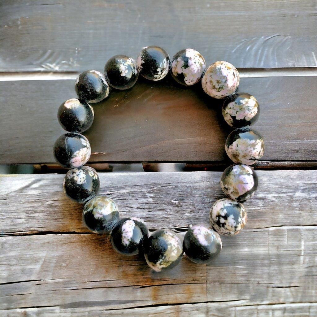 Natural Rhodonite Beaded Bracelet: Natural Rhodonite Beaded Bracelet Shipping: