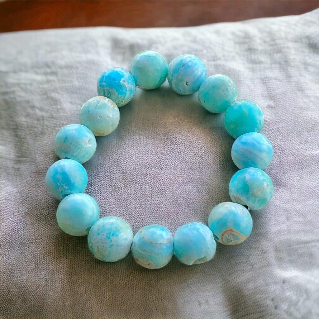 Sea Blue Carrabian Calcite Beaded Bracelet: Sea Blue Carrabian Calcite Beaded Bracelet Shipping: