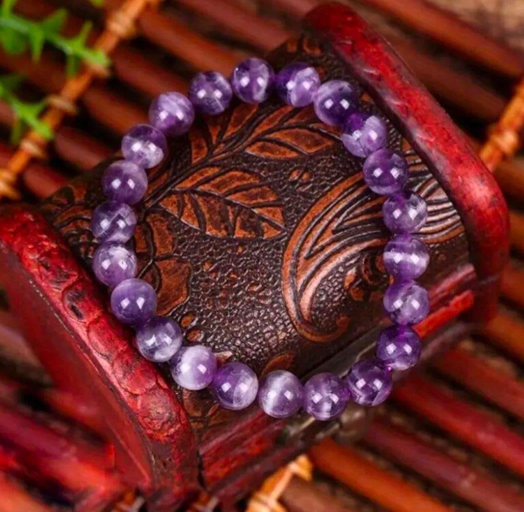 Best Quality Natural Amethyst Stretchable Bracelet: Sea Blue Carrabian Calcite Beaded Bracelet Shipping: