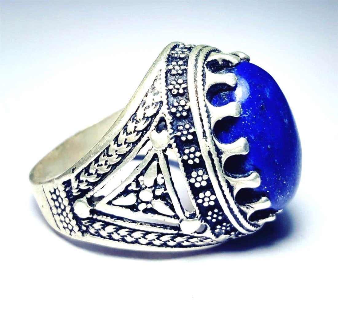 Sterling Silver Lapis Ring - Egyptian Style - 2