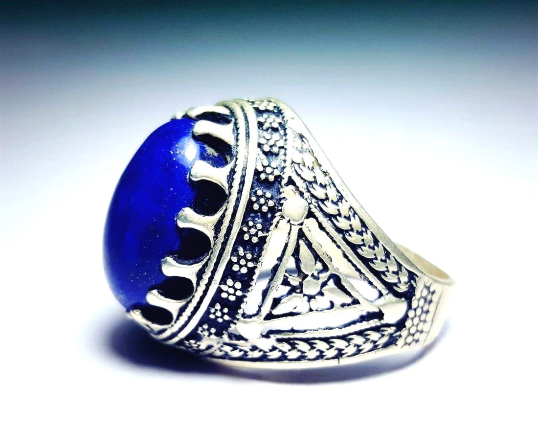 Sterling Silver Lapis Ring - Egyptian Style - 3