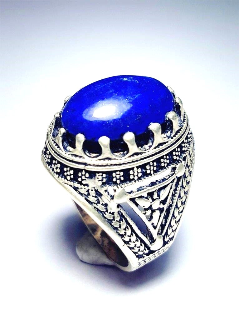 Sterling Silver Lapis Ring - Egyptian Style - 4