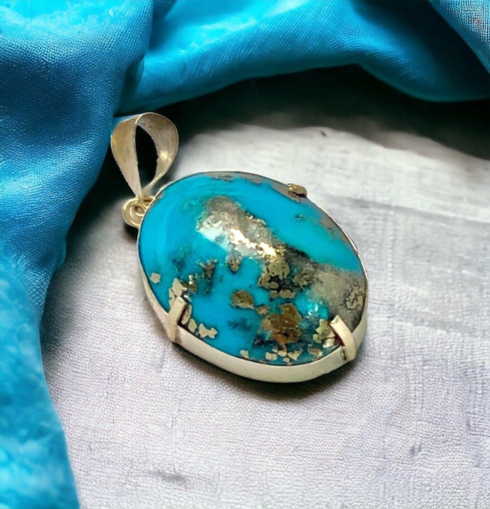 Natural Turquoise Pendant With Pyrite Inclusion Necklace: Natural Turquoise Pendant With Pyrite Inclusion Necklace Shipping: