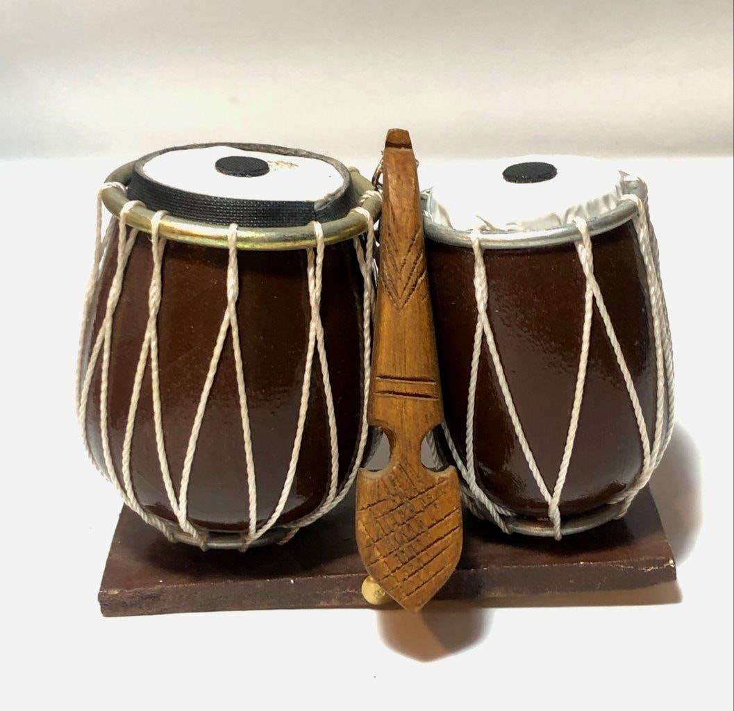 Hand Carved Wooden Tabla and Rabab Set (4.5 x 3.5 x 1.75 inches, 184g) - Miniature Musical (1 of 5)
