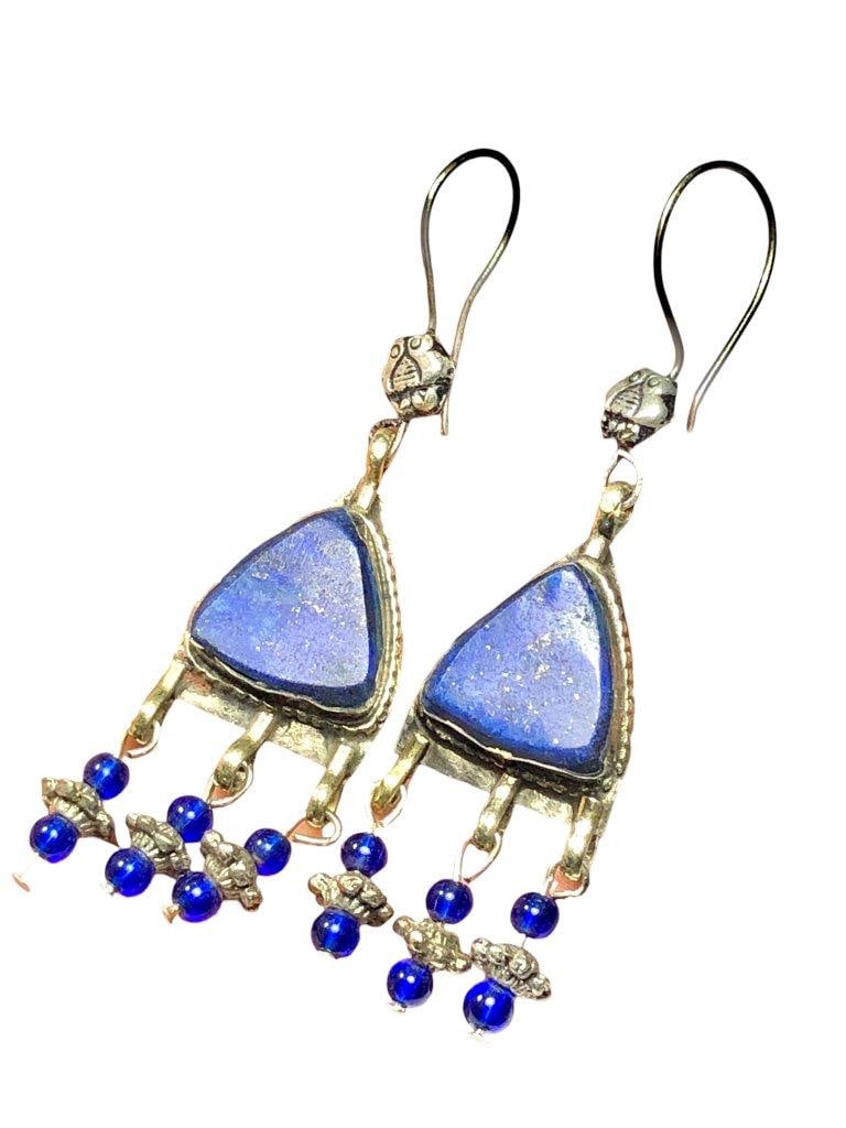Lapis Lazuli Brass Statement Earrings (1 of 3)