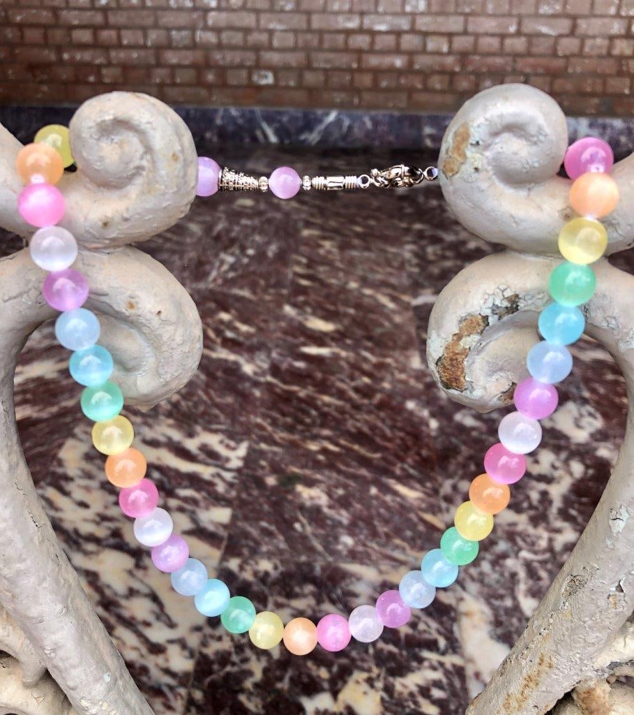 Natural Celestine Beaded Necklace – 40 cm Gemstone Jewelry, Light Blue Crystal Strand (1 of 6)