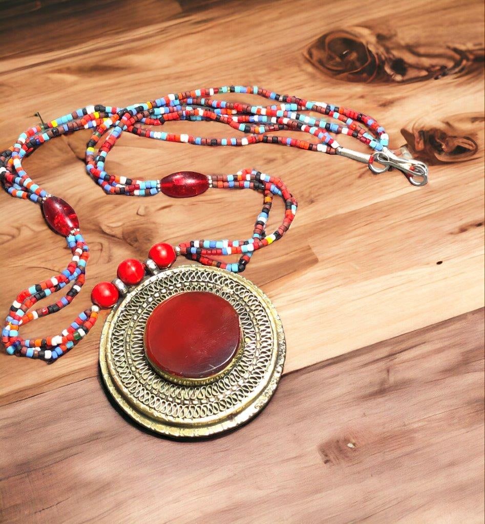 Afghan Bib Natural Agate Necklace Kuchi Tribal Jewelry (1 of 2)