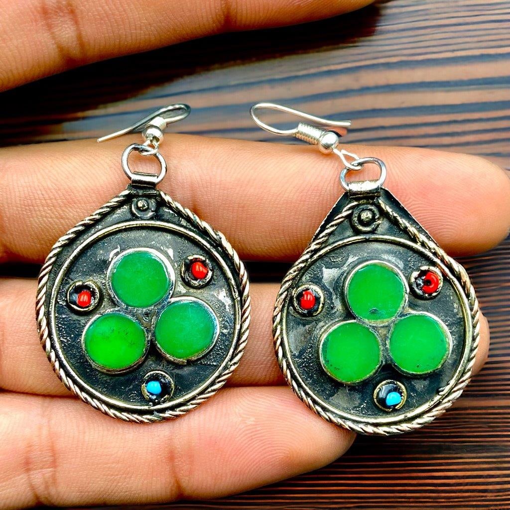 Brass Antique Earrings - Boho Afghan ethnic Boho Jewelry (1 of 3)