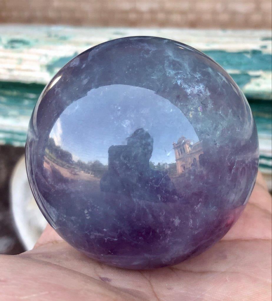 Fluorite Banded Feather Crystal Sphere – 390g Natural Flashy Fluorite Ball, 60 mm Display & (1 of 6)