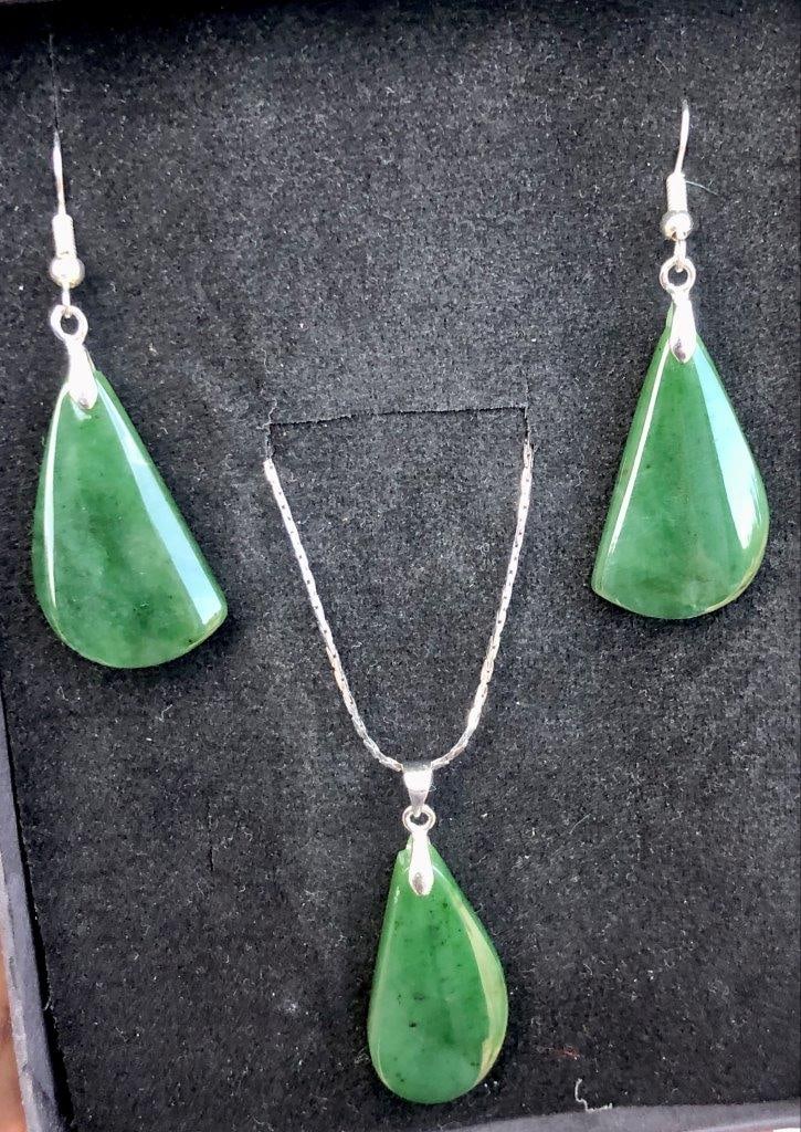 Natural Green Nephrite Jade Jewelry Set – Pendant & Earrings, Elegant Gemstone Gift Set (1 of 4)