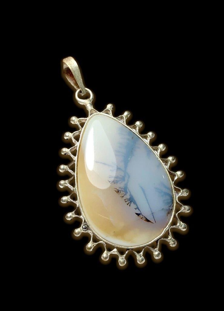 Moss Agate Necklace in Silver, Moss Agate Pendant (1 of 3)