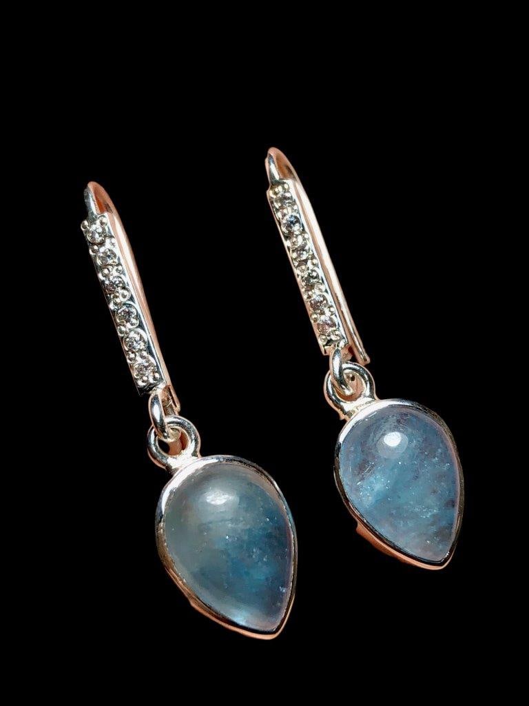 Blue Aquamarine Cabs Earrings in Silver (1 of 3)