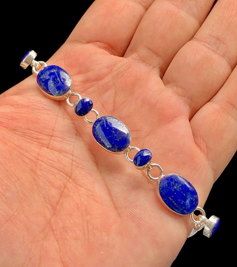 AAA Quality Lapis Lazuli Bracelet in Sterling Silver: AAA Quality Lapis Lazuli Bracelet in Sterling Silver Choose design of your own and we will make it for youWe accept custom order in Sterling Silver, Gold and Platinum in WholeSale PriceColored Gems Di