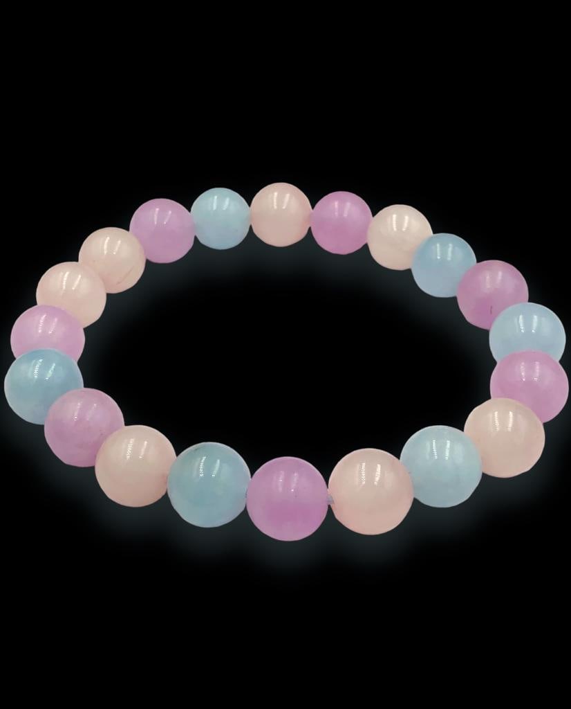 Aqua Rose Quartz Calxite Mix Beaded Bracelet - Genuine Healing Jewelry (1 of 3)