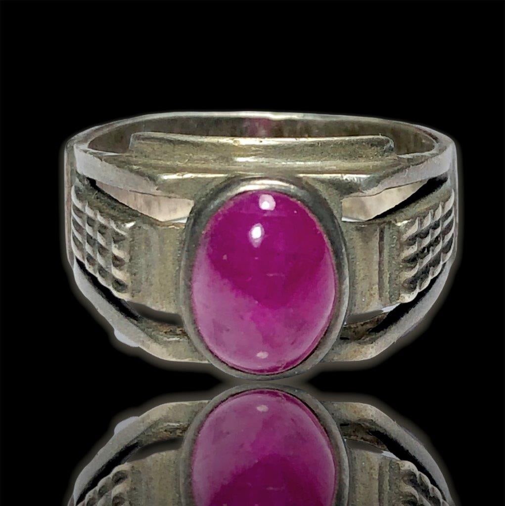 Promise Ring, Silver Natural Ruby Cab Ring - 2