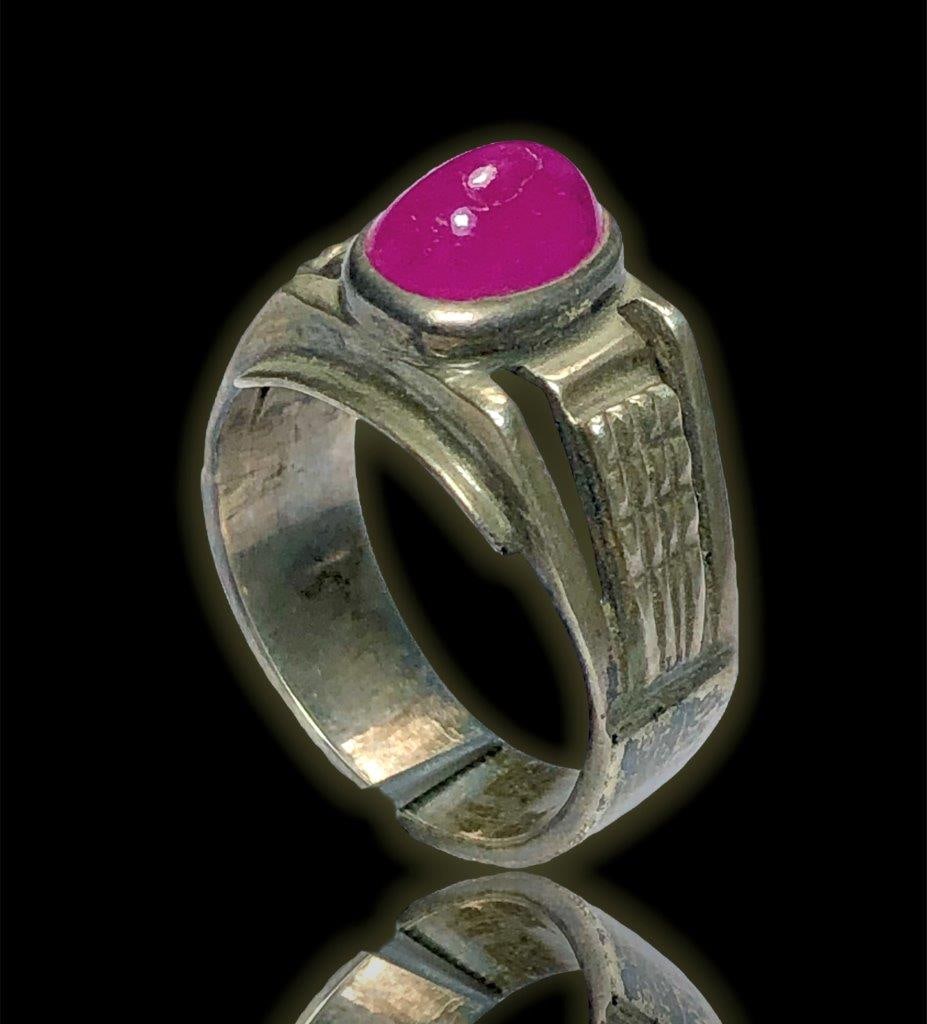 Promise Ring, Silver Natural Ruby Cab Ring - 4