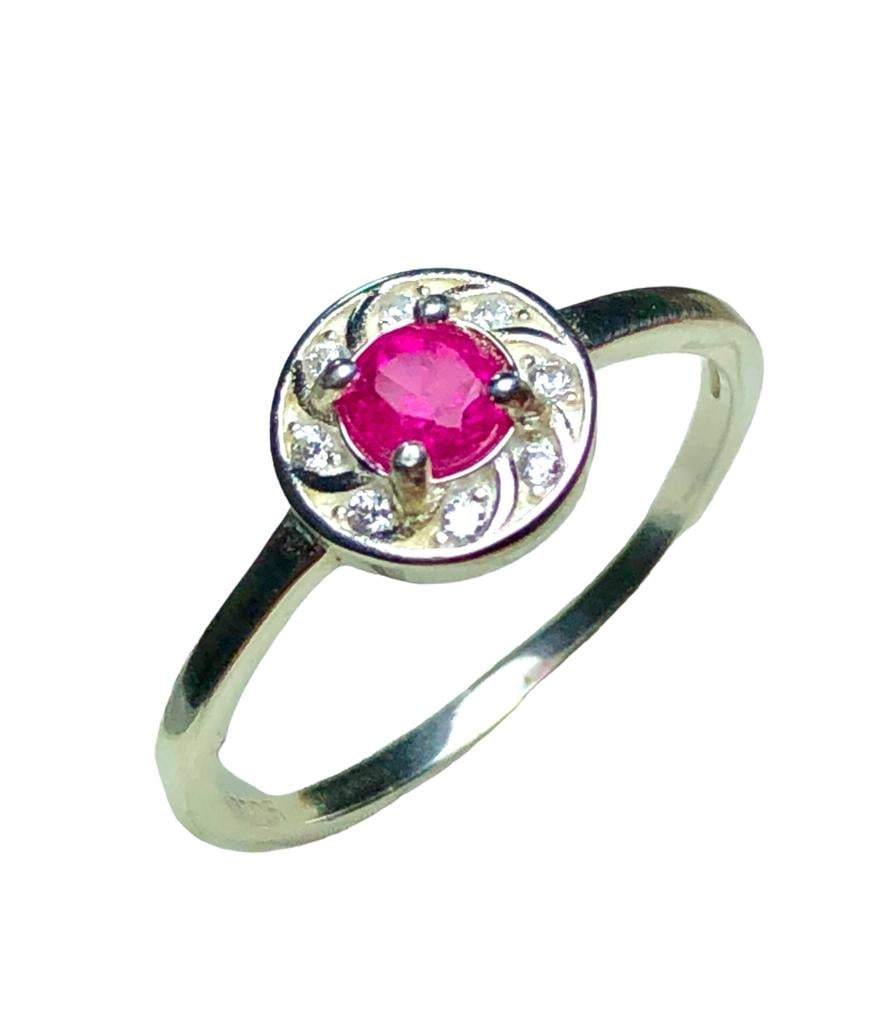 Sterling Silver Natural Ruby Engagement Ring - RING SIZE 9 US Adjustable (1 of 4)