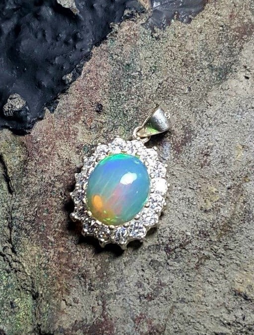 Silver Opal Ring,White Fire Opal Pendant (1 of 3)