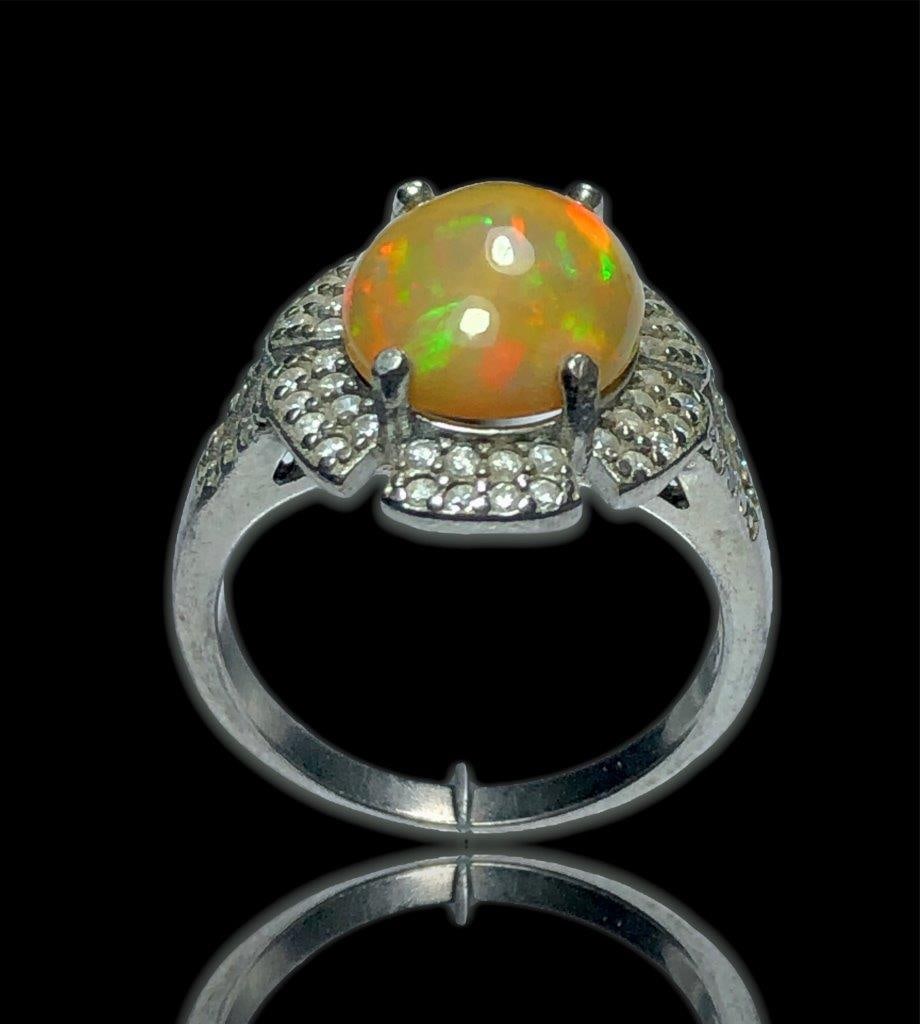 Promise Ring, Opal Engagement Ring in Pure Sterling Silver - Ring Size 8.5 US (1 of 5)