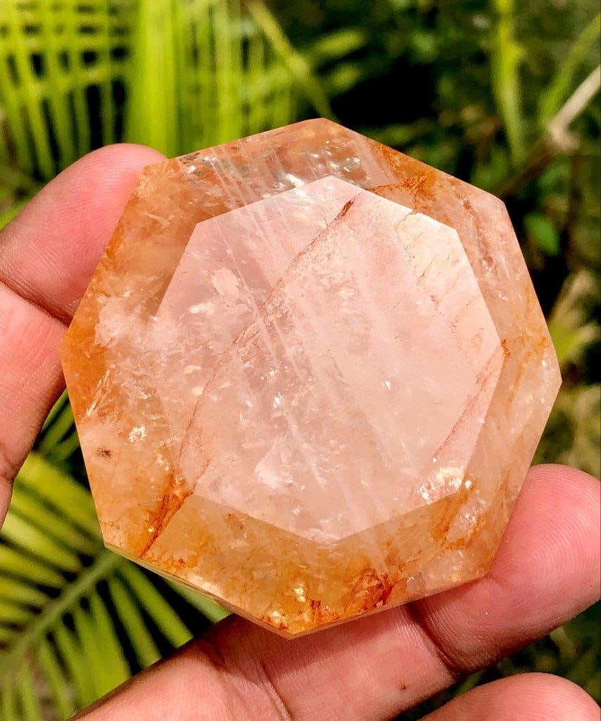 222g Golden Healer Fire Quartz Diamond – Natural Polished Crystal Point – Healing Stone, Energy: This stunning 222-gram Golden Healer Fire Quartz Diamond is a powerful and visually captivating crystal, featuring warm golden hues infused within clear quartz. Expertly shaped into a diamond-style po