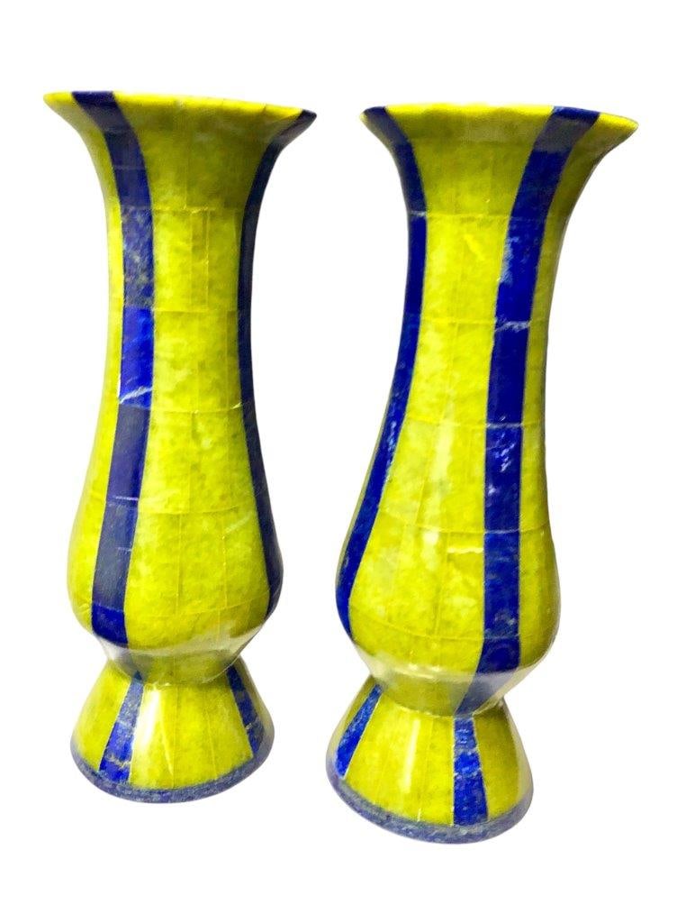 Paired Serpentine Lapis Lazuli Flower Vases - 1.6 KG (1 of 3)