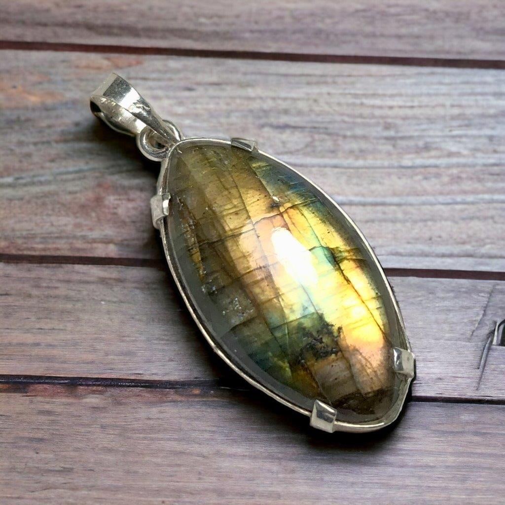 Colorful Fire Labradorite Pendant Handmade Jewelry (1 of 3)