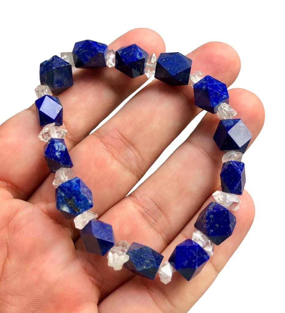Premium Quality Lapis Lazuli Diamond Quartz Bracelet-Mens Women Stretchy Bracelet (1 of 4)