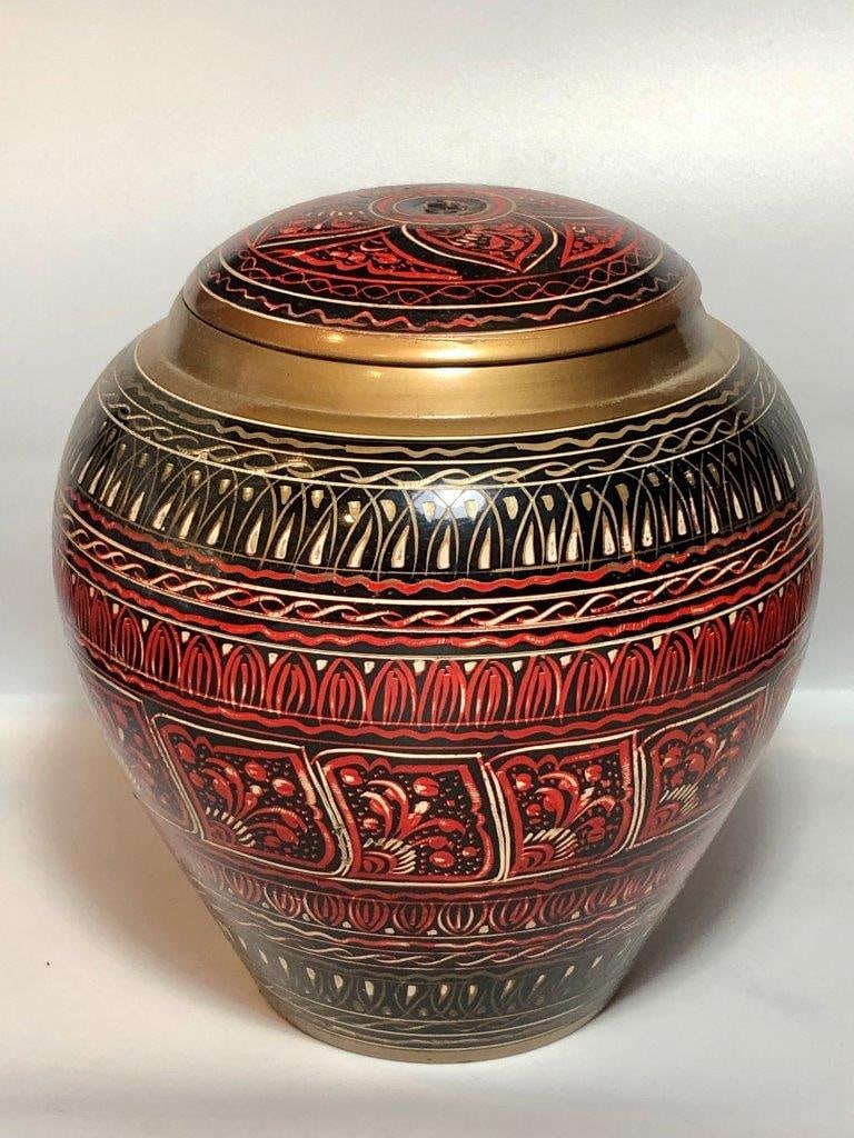 Hand-Painted Wooden Urn Jar (5.5 x 4.5 inches, 370g) - Multicolored Floral & Geometric Home Decor (1 of 7)