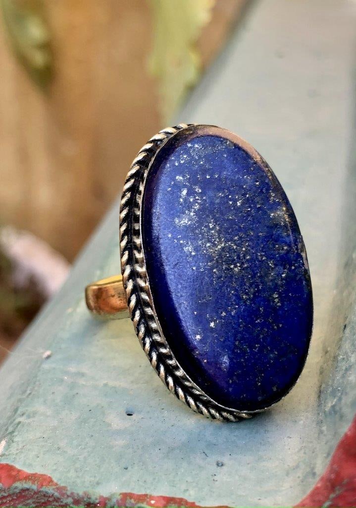 Lapis Lazuli With Pyrite Inclusion Ring, Lapis Gemstone Ring (1 of 3)