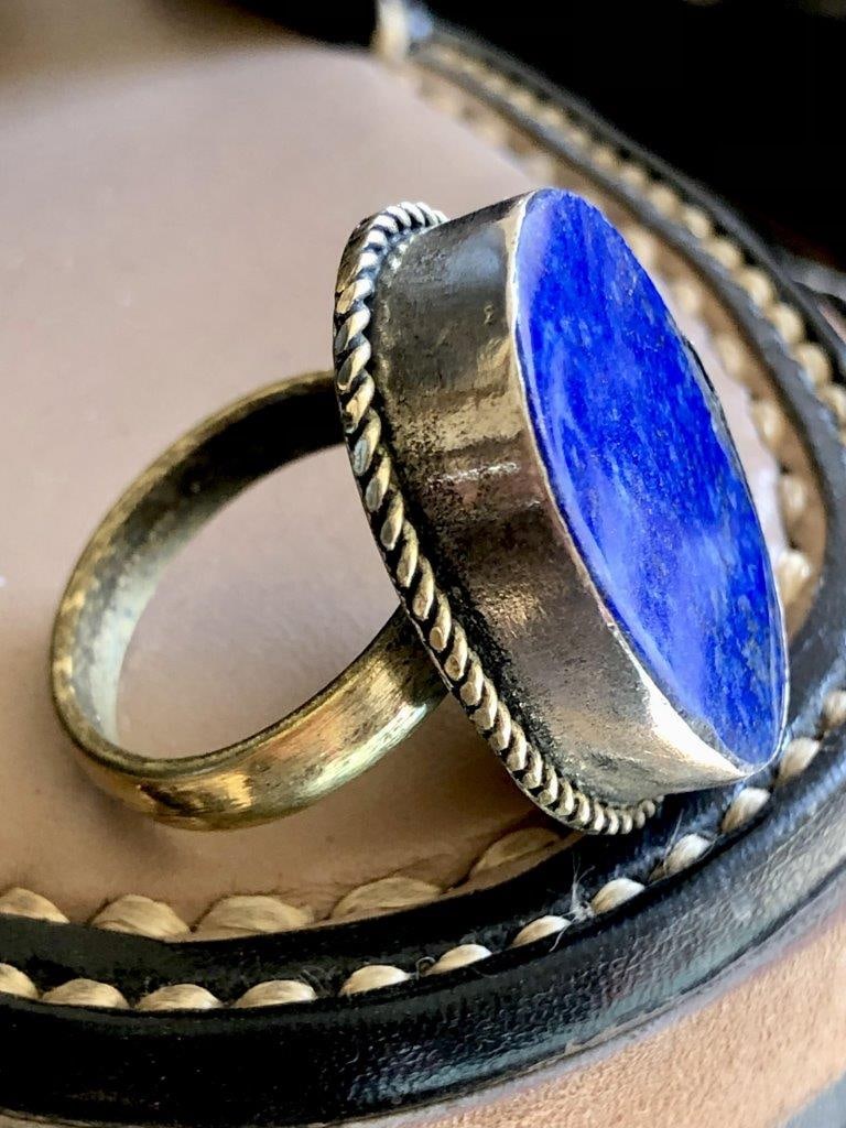 Lapis Lazuli Ring, Brass Ring Christmas gifts (1 of 4)
