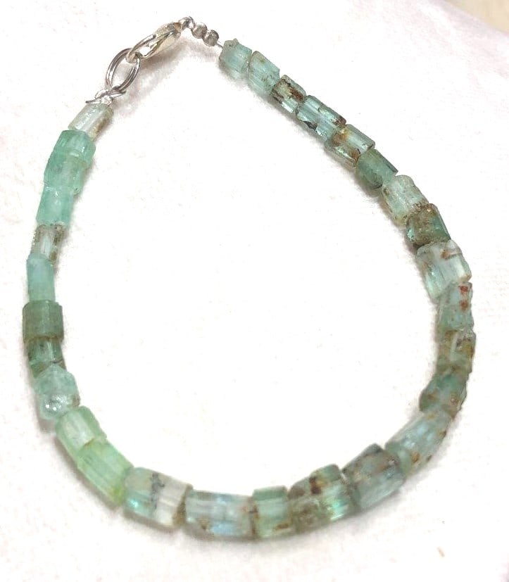 Natural Aquamarine Bracelet Tube Beads Crystal Stretch Dainty Women Bracelet (1 of 3)