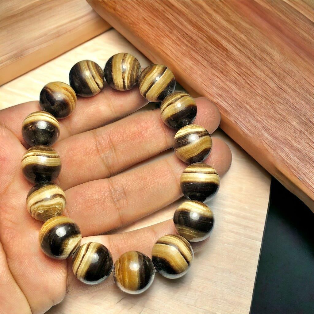 14 mm Choclate Calcite bracelet - Crystals Beads Bracelet,Handmade Men Women Stretchy Bracelet (1 of 3)