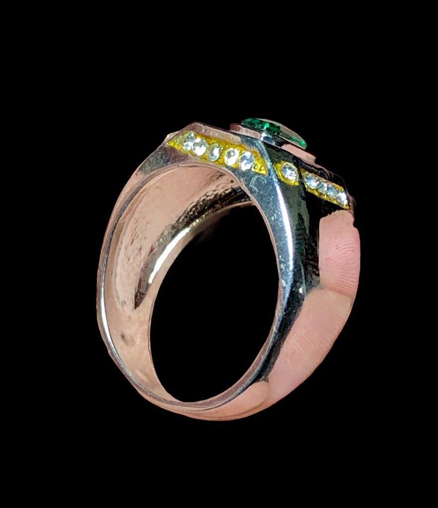 Copper ring, hammered copper ring With Green Stone - 2