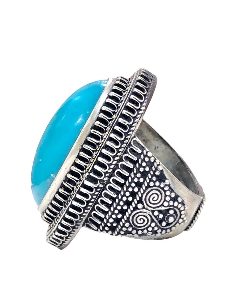 Silver Turquoise Ring, Men's Turquoise Ring - 3