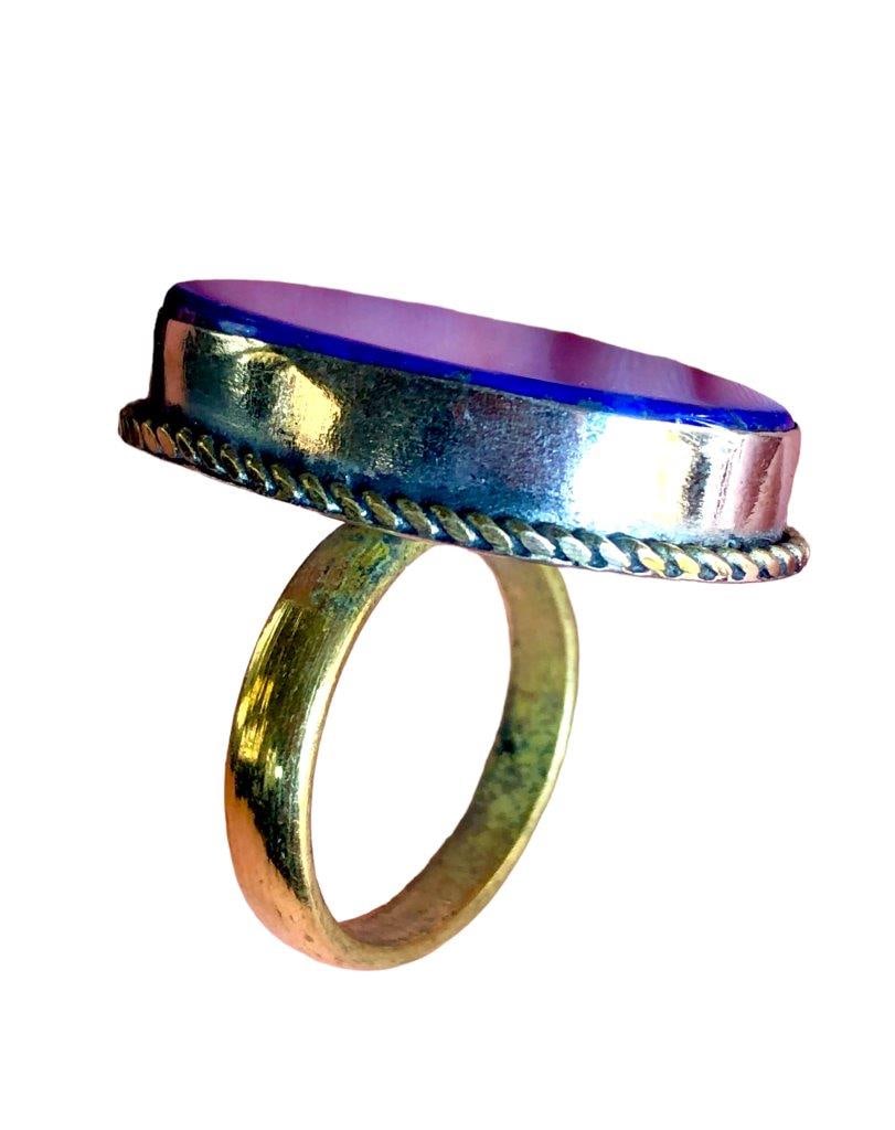 Large lapis Lazuli handmade ring, brass ring, gemstone ring - 3