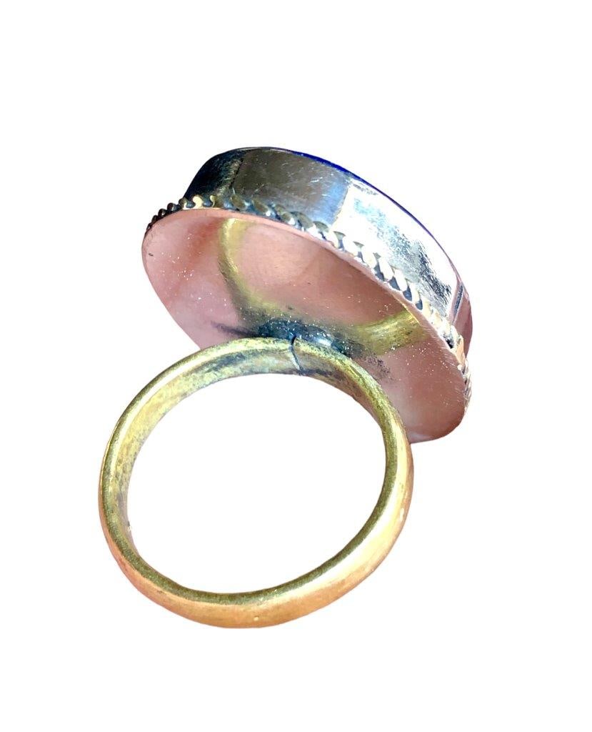 Large lapis Lazuli handmade ring, brass ring, gemstone ring - 4