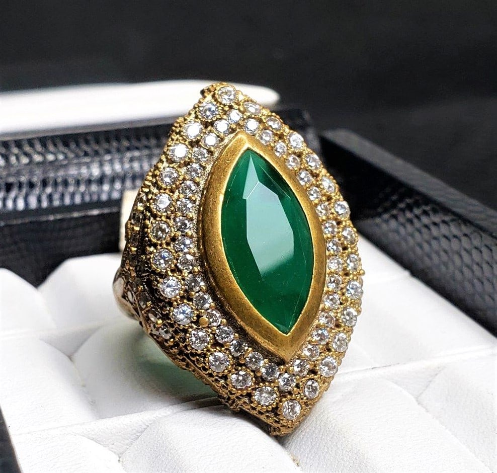Bronze Turkish Jewelry - Green Stone Beauty Ring (1 of 6)