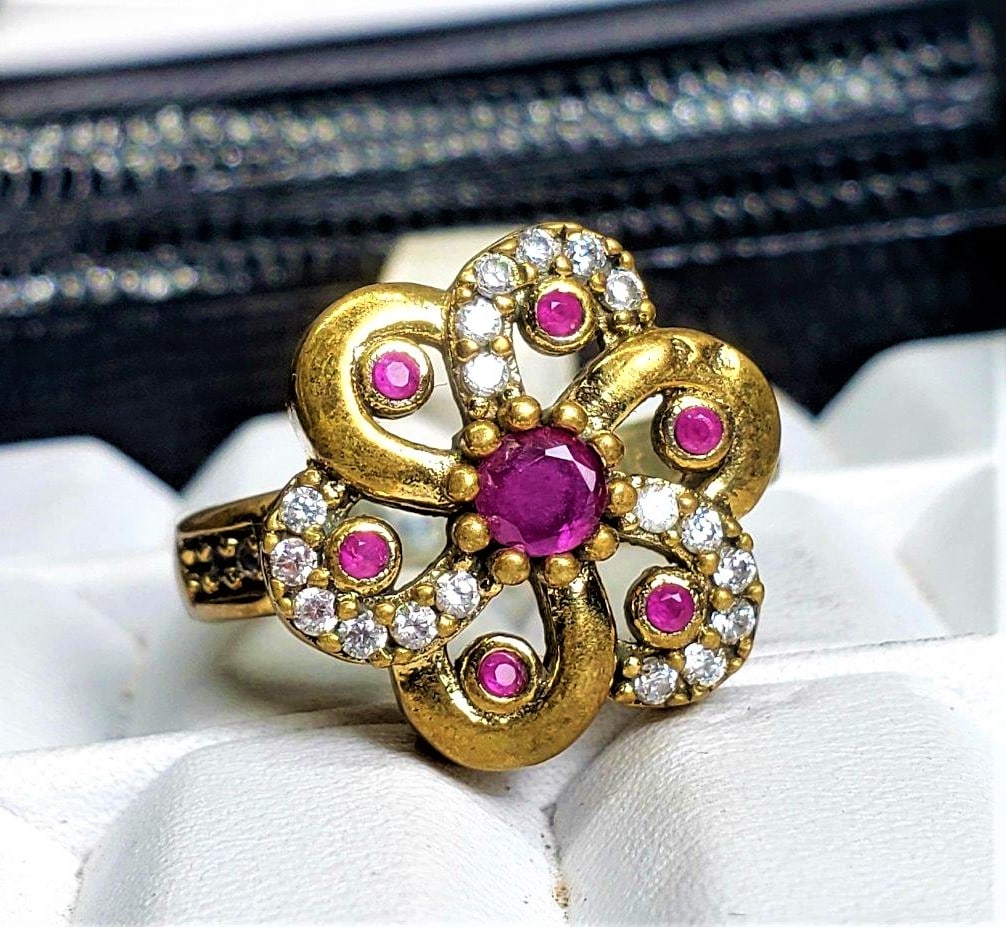 Bronze Turkish Jewelry - Pink Stone Stylish Ring (1 of 5)