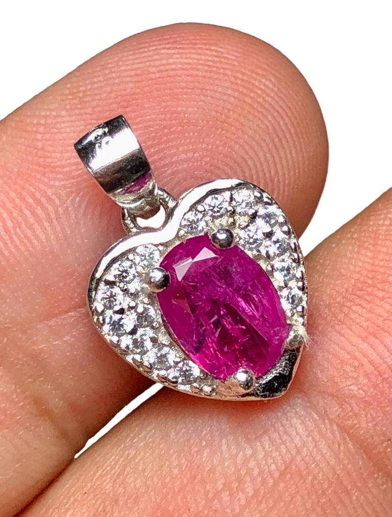 VERY FINE QUALITY RUBY PENDANT IN SILVER - 2