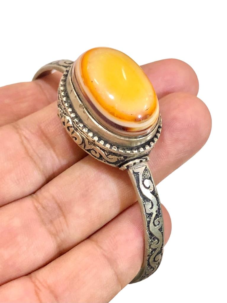 Adjustable Cuff, 925 Sterling Silver Plated Agate Jewelry - Agate Charm Bracelet (1 of 6)