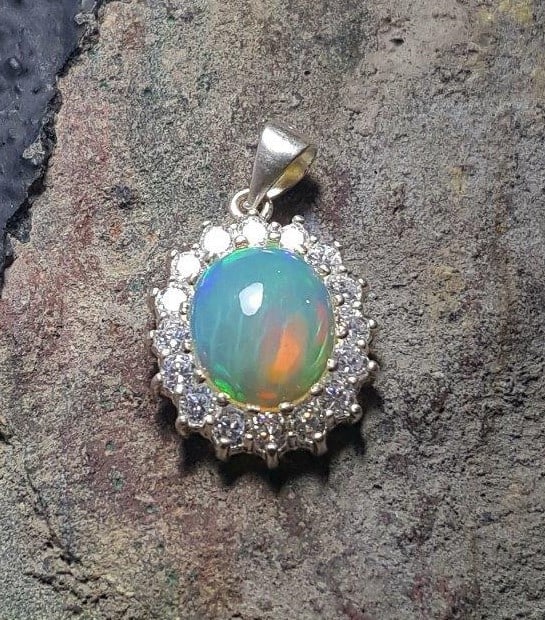 Silver Opal Ring,White Fire Opal Pendant (1 of 4)